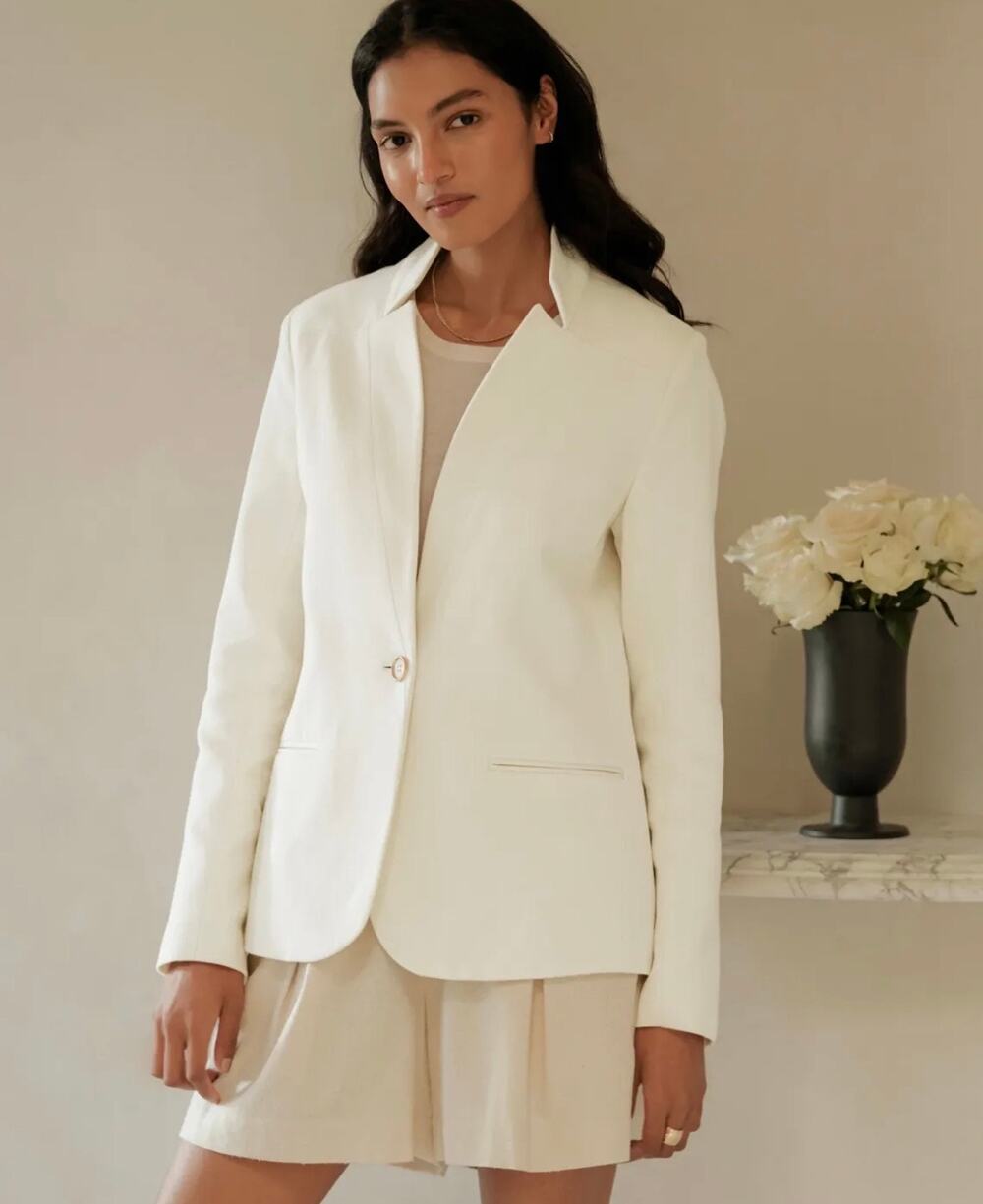 Jenni Kayne Classic Single Button Boy Blazer in Cream Size XL